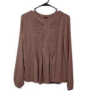 Ann Taylor Pleated Button Sleeve Blouse Size M Blush Hook and Eye Neck Office